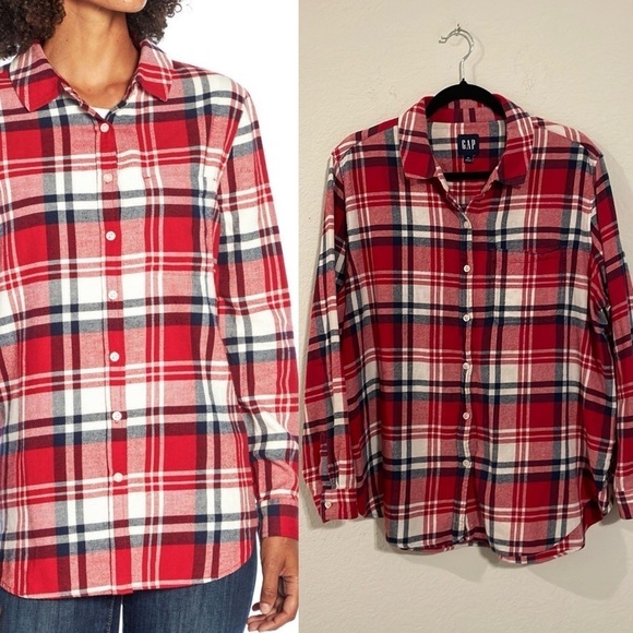 Gap Women's Flannel Button Front Shirt XL Red Cotton Plaid Comfy Outdoor - Picture 1 of 16